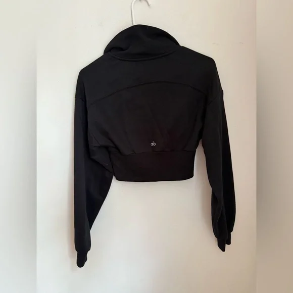 Alo Yoga Vixen Black Half-Zip Cropped Sweatshirt Small - Picture 5 of 6